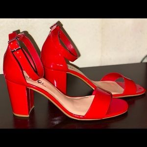 Red ankle strap heel